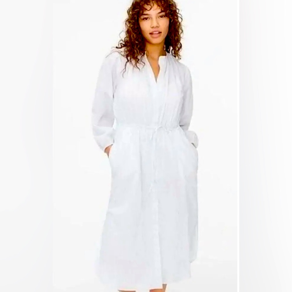 NWT | J. Crew Tie Waist Voile Deck Long Sleeve Shirt Dress | 8